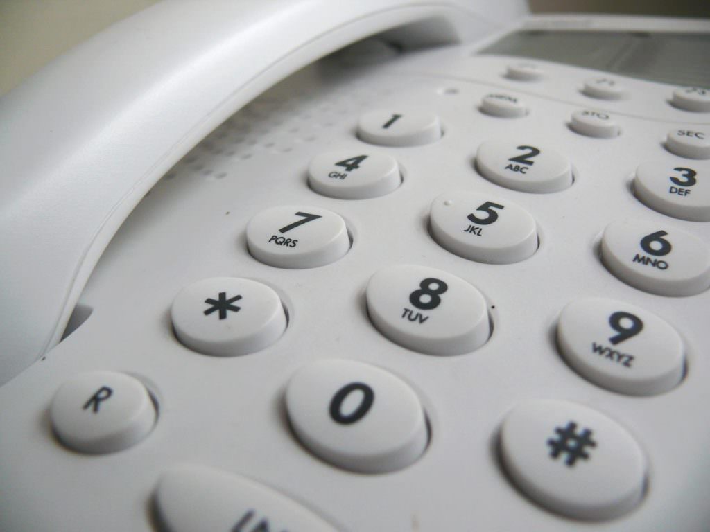 close-up picture of a white telephone