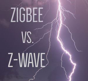 graphic with lightning depicting Zigbee versus Z-wave