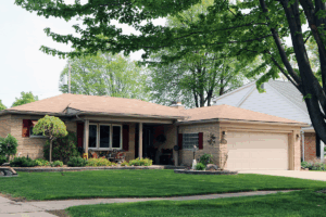 Home with manicured landscaping